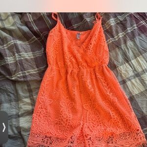 Vibrant Orange Lace Romper